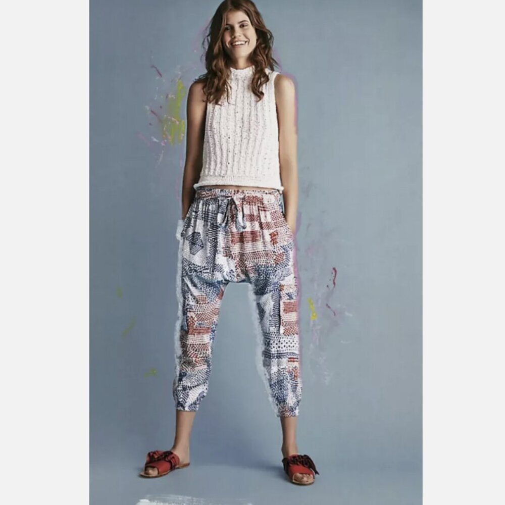 Anthropologie Multicolor Patchwork Cropped Harem Pants